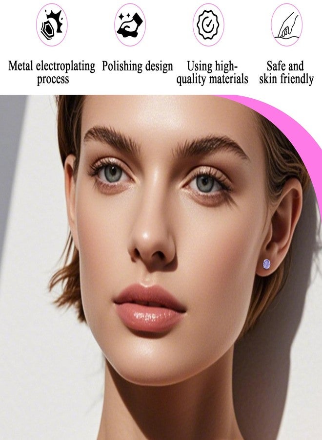 BLISI Hypoallergenic Titanium Earrings Flat Back Stud Earrings ASTM F136 Titanium Screw-On Design with 6mm Lavender Rose-Cut Cubic Zirconia for Women with Sensitive Ears - Image 3